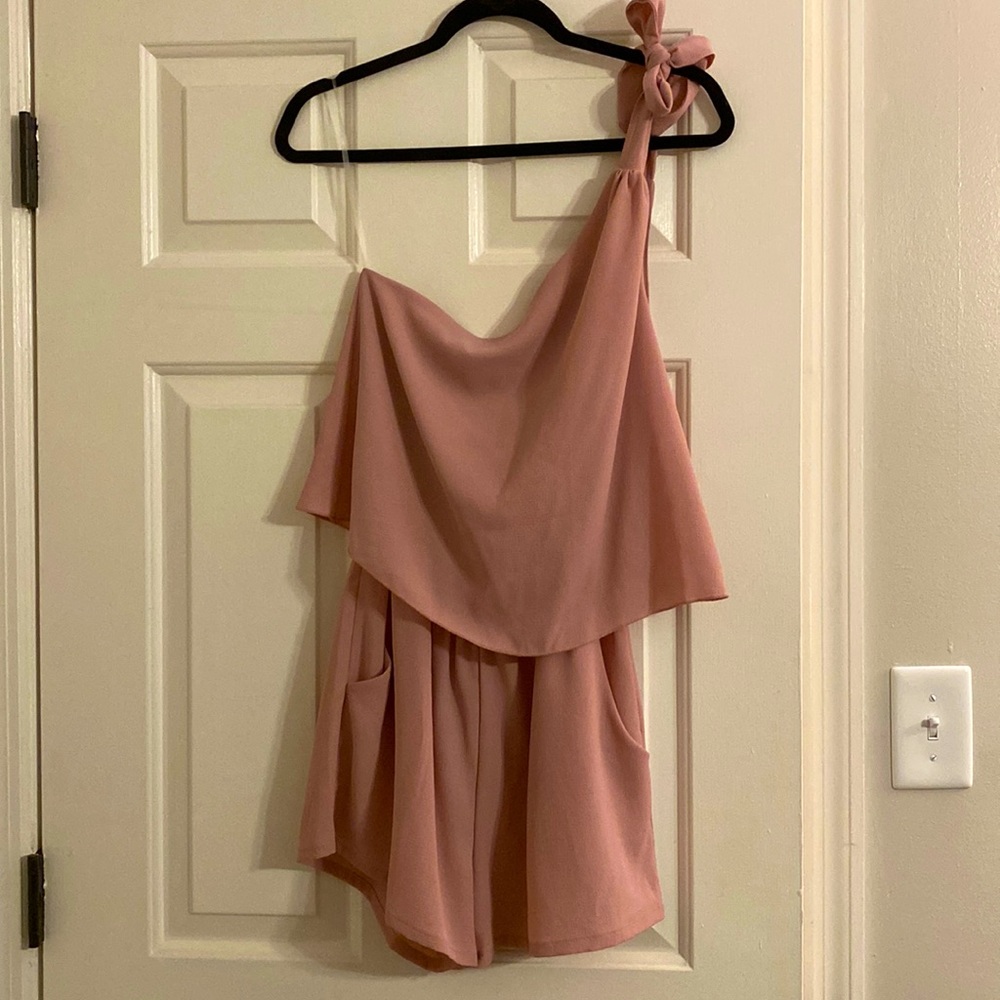 Blush Pink Lily one shoulder romper